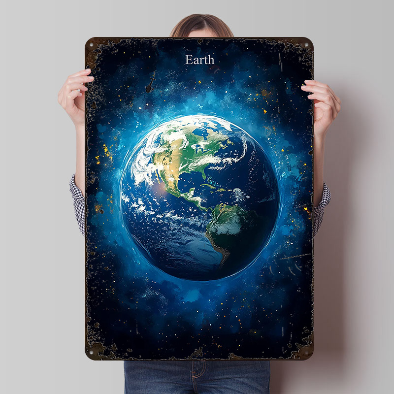 Retro Gaming Space - Earth in Space Tin Poster Customized