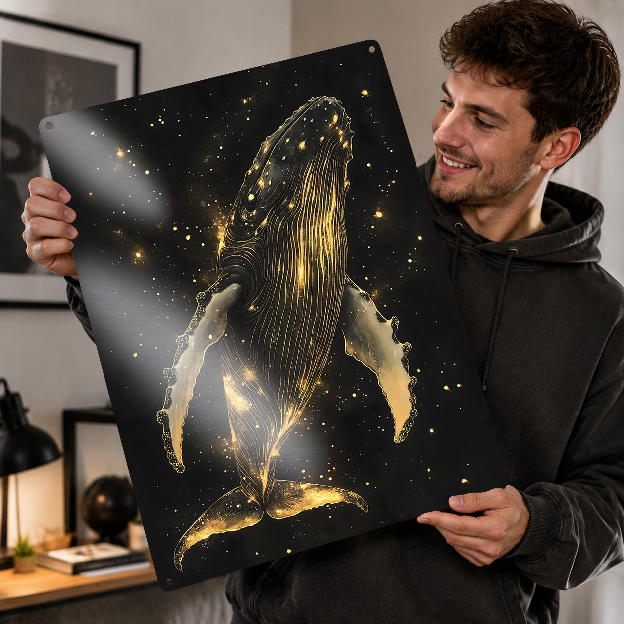Retro Gaming Space - Golden Whale in Space 3D Printed