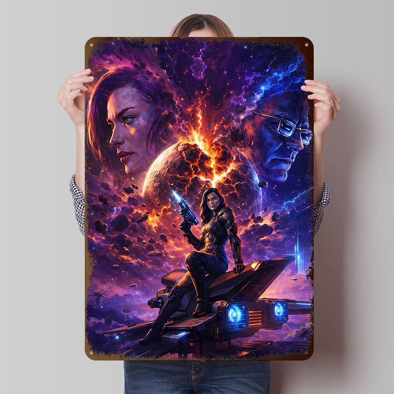 Retro Gaming Space - Sci-fi Warrior in Space Tinplate Poster