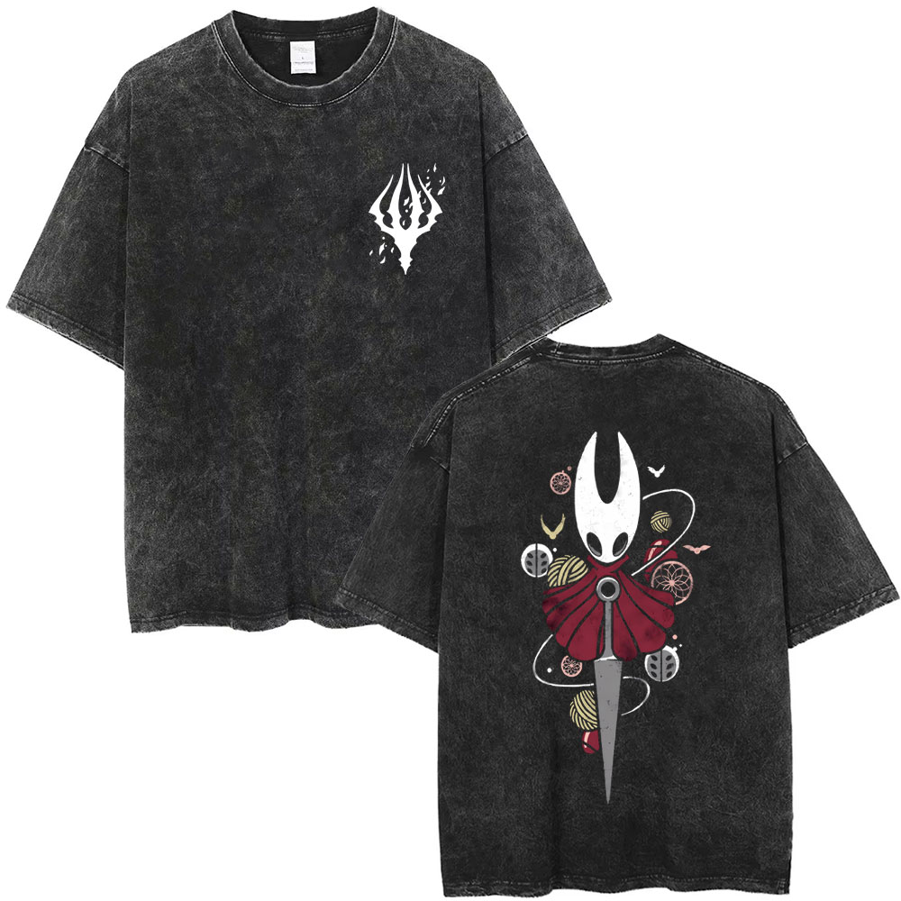 Retro Gaming T Shirts - Washed Vintage Game Hollow Knight Double