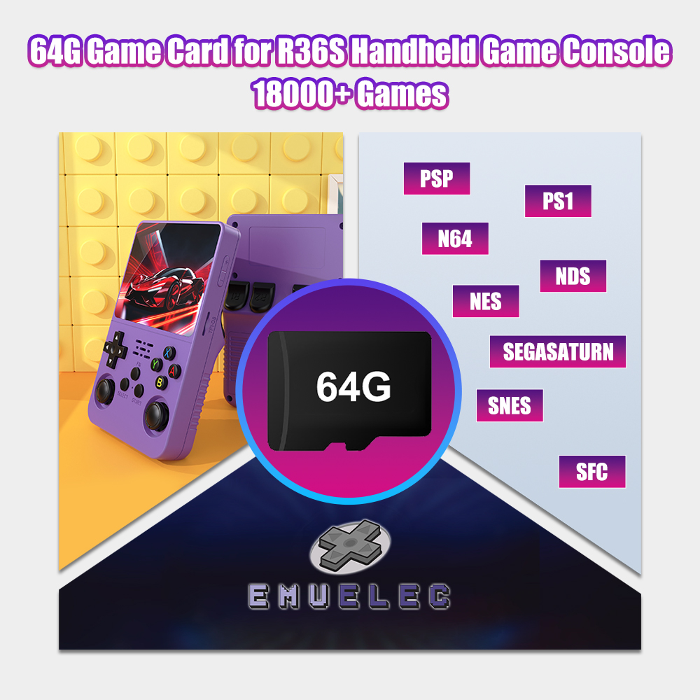 Console Retro Gaming Portable - 64G Game TF Card for R36S