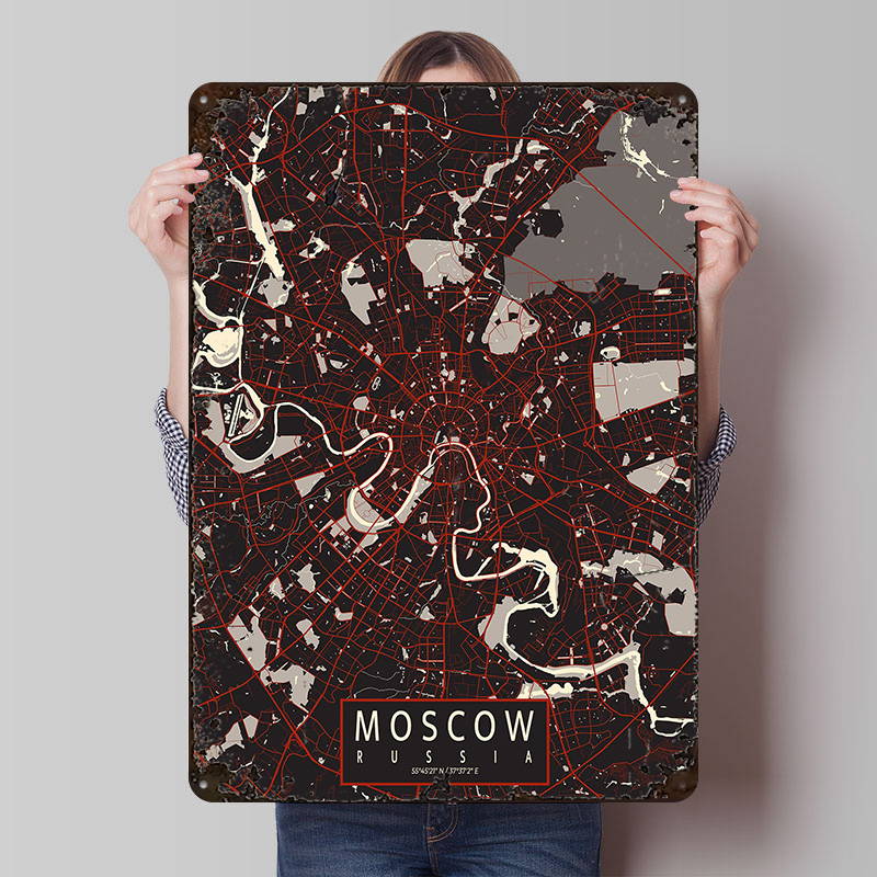 Moscow City Map Vector Metal P - đánh giá và giá Retro Poster Gaming