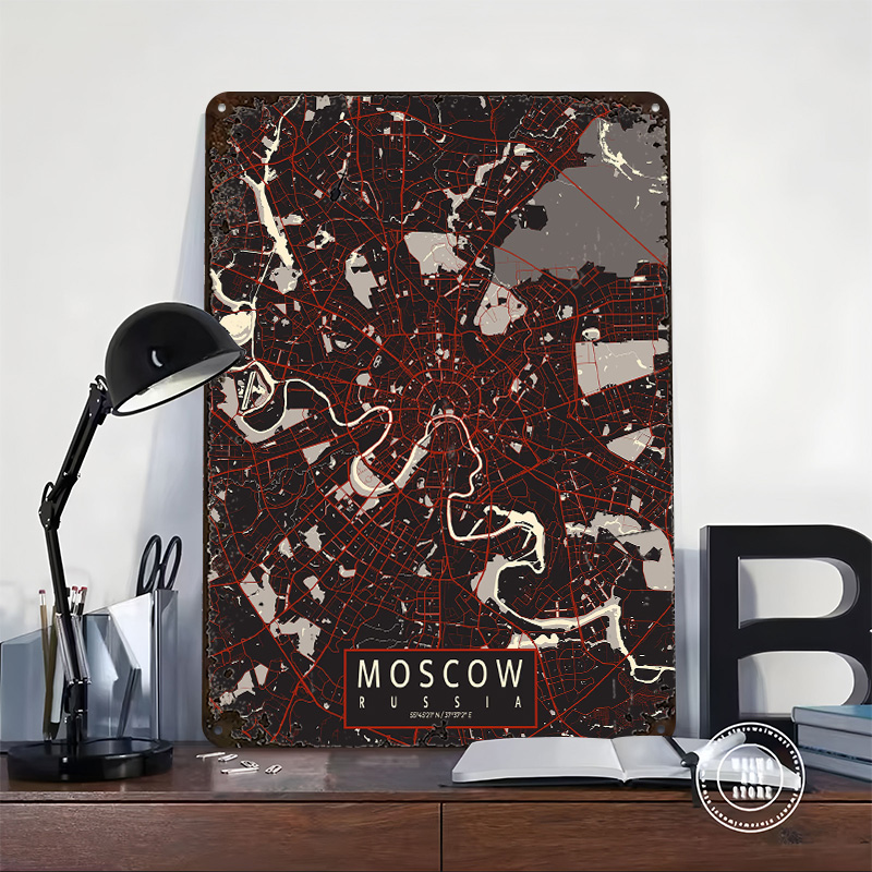 Moscow City Map Vector Metal P - đánh giá và giá Retro Poster Gaming